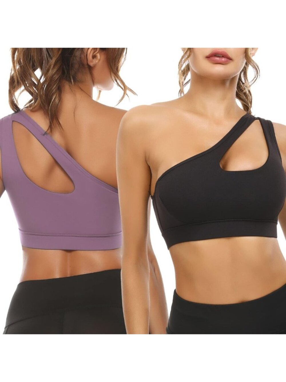 One Shoulder Sports Bra for Women - Cute Medium Support Yoga Crop Top